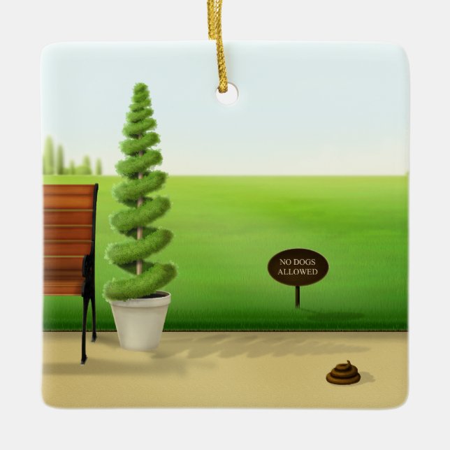 Ornamento De Cerâmica "Nenhum Cachorro Permitido" "Mantenha a Grama" (Frente)