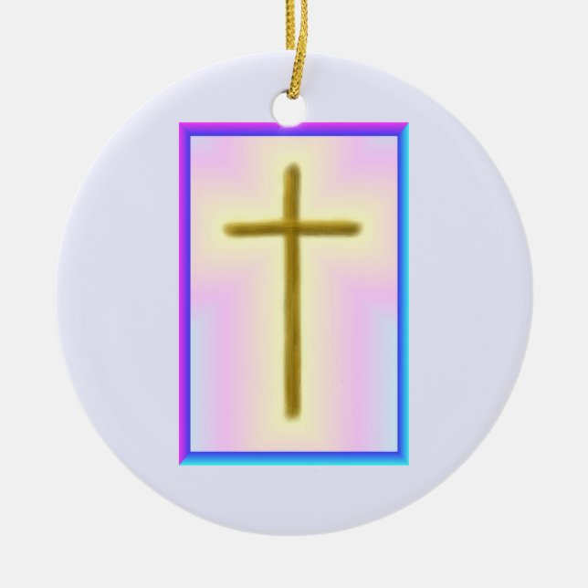 Ornamento De Cerâmica Neon Cross Memorial Ornament (Frente)