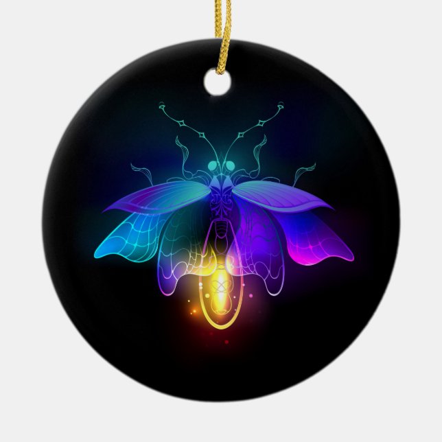 Ornamento De Cerâmica Neon Firefly a preto (Frente)