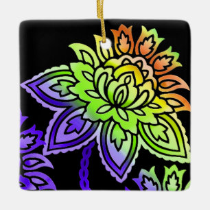 Ornamento De Cerâmica Neon Flowers