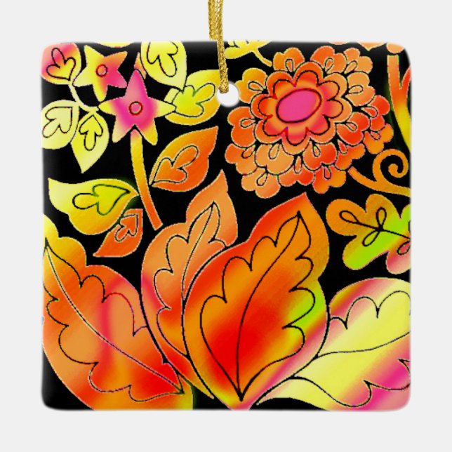 Ornamento De Cerâmica Neon Flowers (Frente)