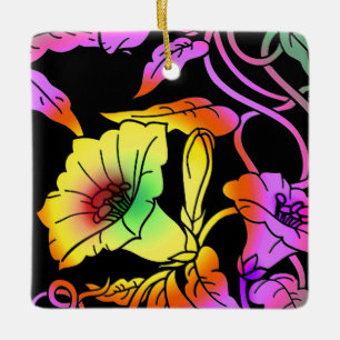 Ornamento De Cerâmica Neon Flowers
