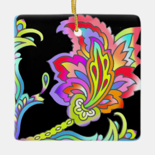 Ornamento De Cerâmica Neon Flowers