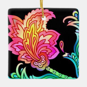 Ornamento De Cerâmica Neon Flowers
