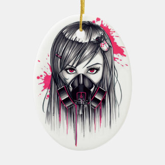 Ornamento De Cerâmica Neon Gas Mask Girl