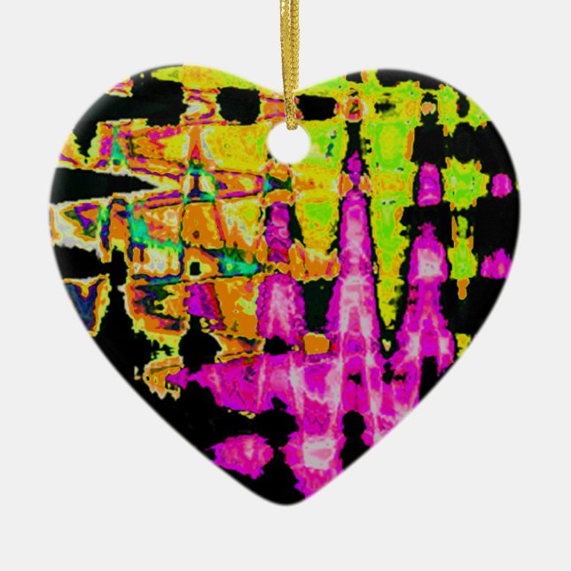 Ornamento De Cerâmica Neon Glitch Abstrato Art Impressão (Frente)