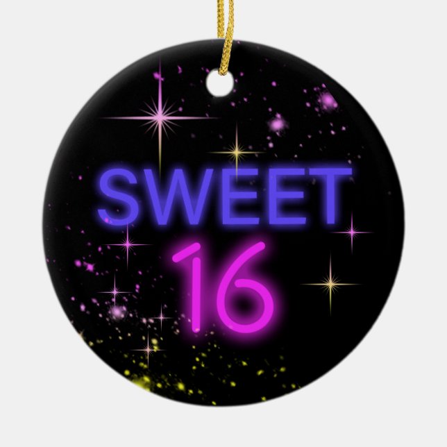 Ornamento De Cerâmica Neon Glow Sweet 16 ID760 (Frente)