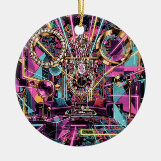 Ornamento De Cerâmica Neon Psychedelic Luxury Lounge Art (Frente)