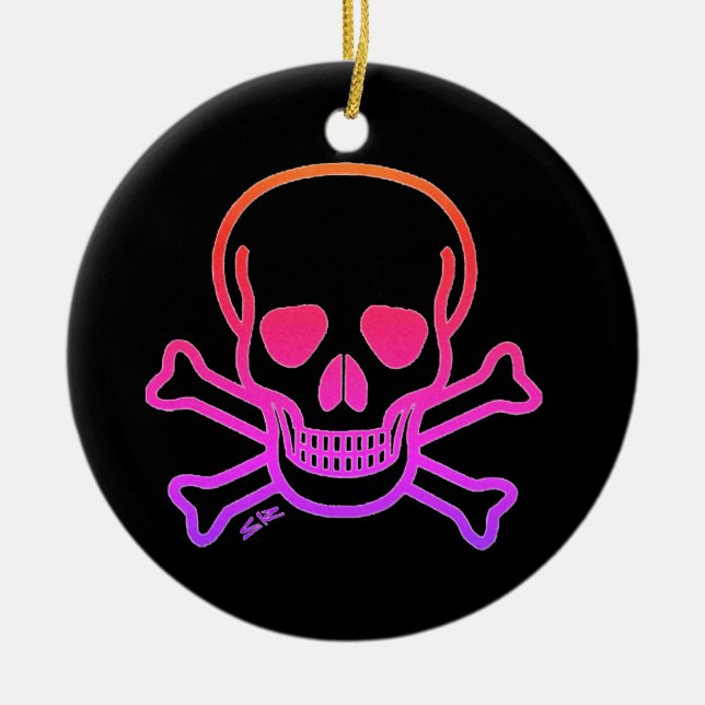 Ornamento De Cerâmica Neon Skull black round cerâmica ornamentação 2 (Frente)