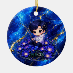Ornamento De Cerâmica Neos Kawaii Zodíaco Aquário