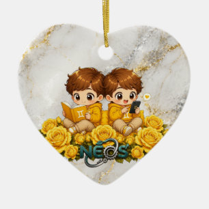 Ornamento De Cerâmica Neos Kawaii Zodíaco Gêmeos