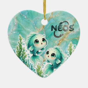 Ornamento De Cerâmica Neos Kawaii Zodíaco Peixes
