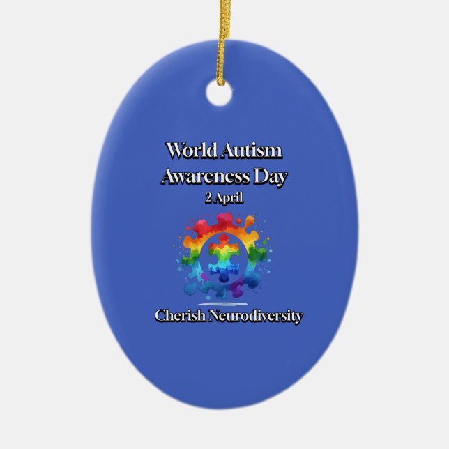 Ornamento De Cerâmica Neurodiversidade cereja. Dia Mundial da Consciênci (Frente)