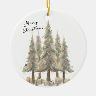 Ornamento De Cerâmica Neutral White Christmas Trees Cream Holiday