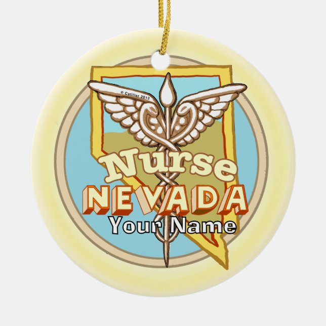 Ornamento De Cerâmica Nevada Nurse Caduceus  Ornament  (Frente)