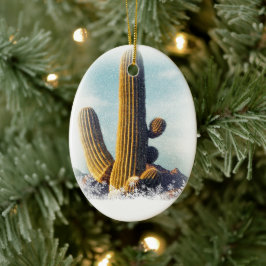 Ornamento De Cerâmica Neve Caindo no Saguaro