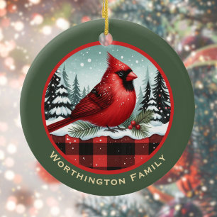 Ornamento De Cerâmica Neve Cardeal n Buffalo Xadrez Nome da Família Mono