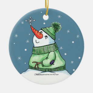 Ornamento De Cerâmica Neve com floco de neve no nariz