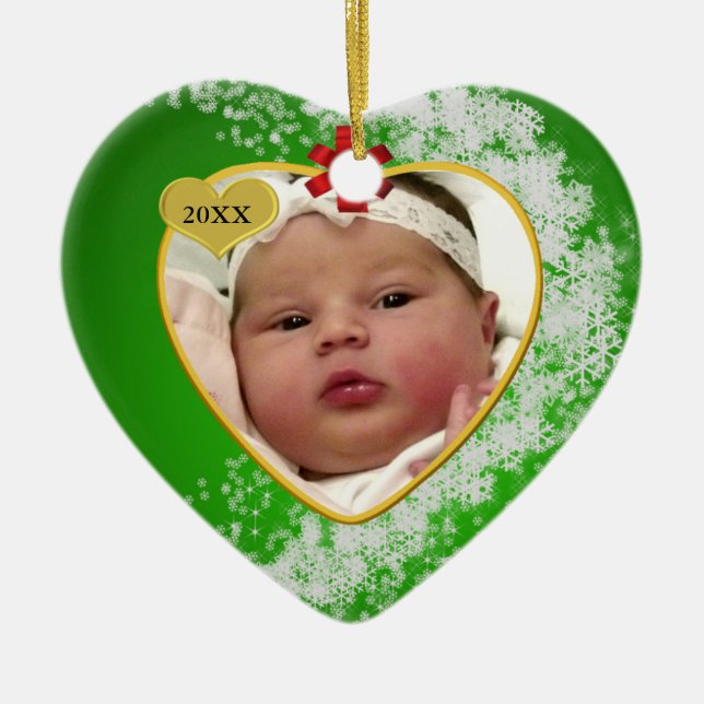 Ornamento De Cerâmica Neve e Dourado Verde Novo Natal (Frente)
