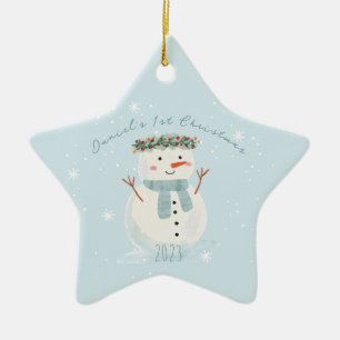 Ornamento De Cerâmica Neve e Floco de Neve do Primeiro Natal