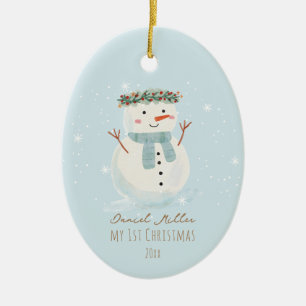 Ornamento De Cerâmica Neve e Floco de Neve do Primeiro Natal