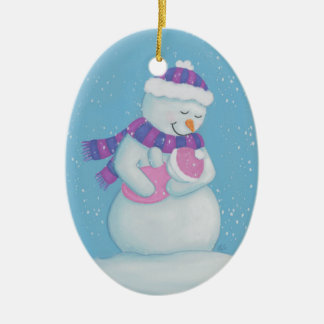 Ornamento De Cerâmica Neve, mãe e menina da neve