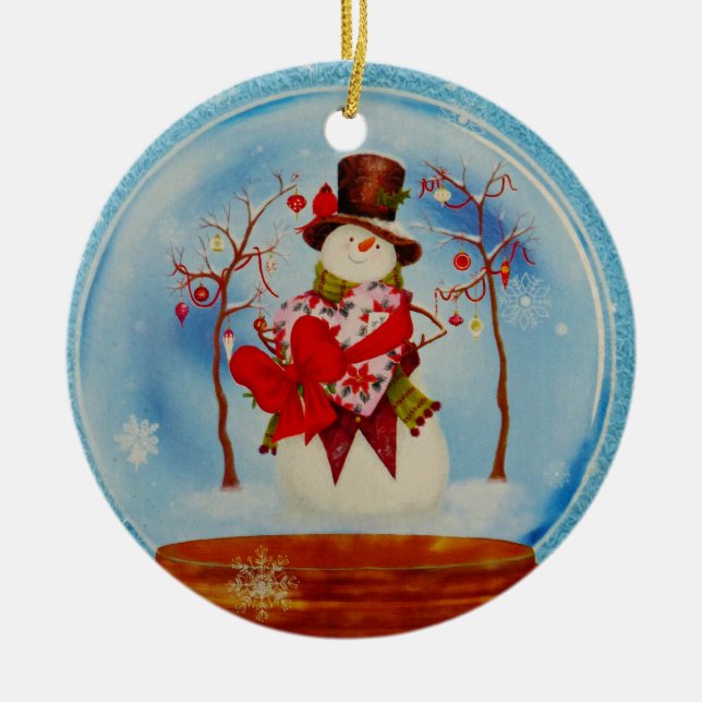 Ornamento De Cerâmica Neve num globo de neve (Frente)