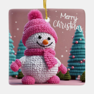 Ornamento De Cerâmica Neve Rosa e Bolinhas Branca
