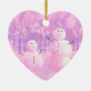 Ornamento De Cerâmica Neve Rosa e Roxo