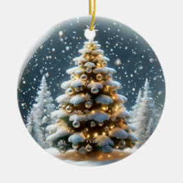 Ornamento De Cerâmica Neves com Árvore de Natal em Neve