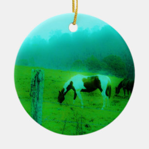 Ornamento De Cerâmica Névoa Teal Reto pintado de cor Cavalo