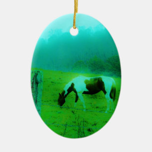 Ornamento De Cerâmica Névoa Teal Reto pintado de cor Cavalo