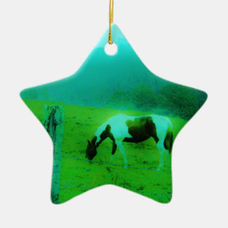 Ornamento De Cerâmica Névoa Teal Reto pintado de cor Cavalo