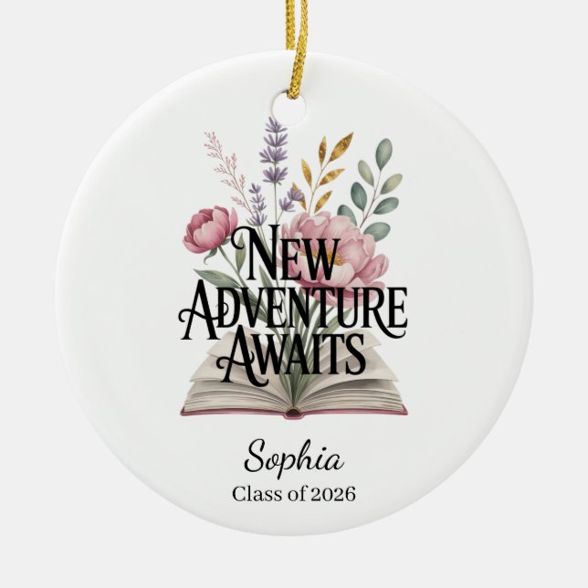 Ornamento De Cerâmica New Adventure Awaits Graduation Personalized (Frente)
