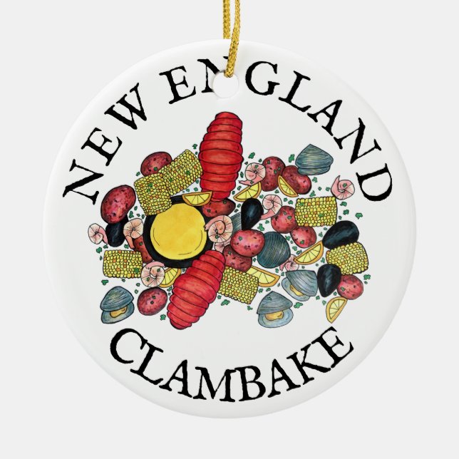 Ornamento De Cerâmica New England Clams Lobster Clambake Seafood Janto (Frente)