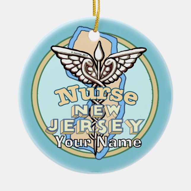 Ornamento De Cerâmica New Jersey Nurse Caduceus  (Frente)