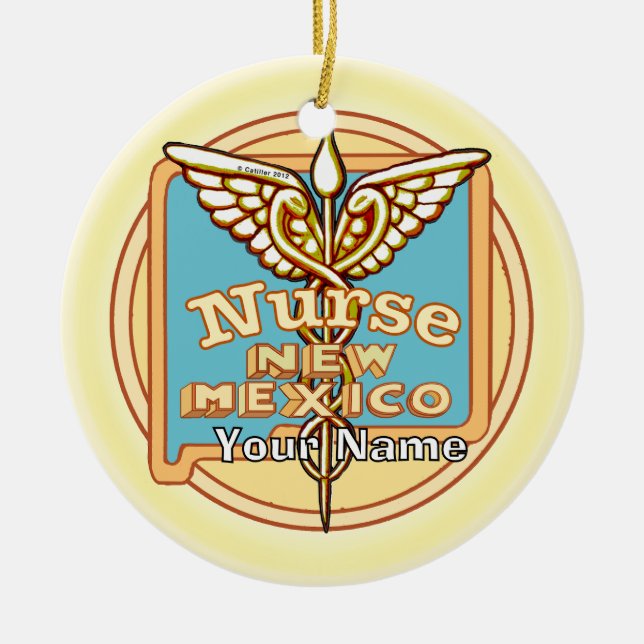 Ornamento De Cerâmica New Mexico Nurse Caduceus  (Frente)