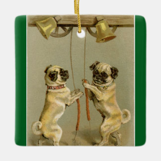 Ornamento De Cerâmica New Year Pugs Ringing Bells Ornament