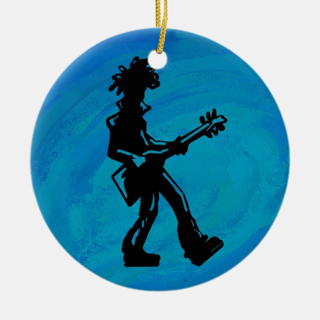 Ornamento De Cerâmica New York Boogie Nights Guitar Blue (Frente)