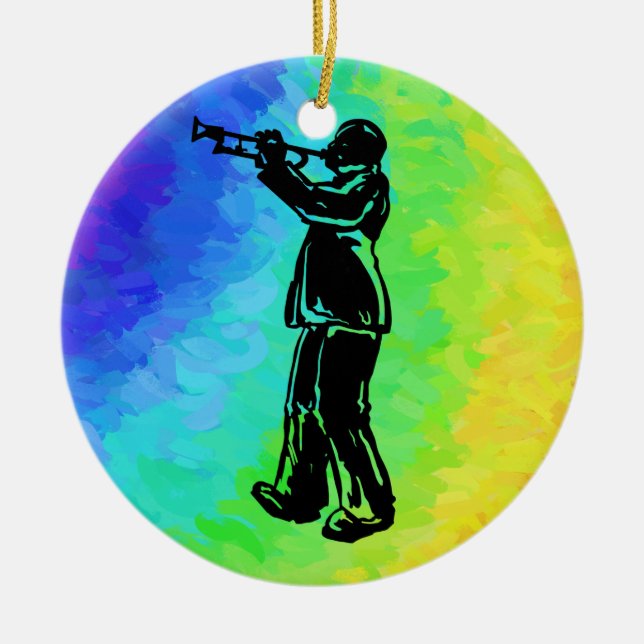 Ornamento De Cerâmica New York Boogie Nights Trumpet Rainbow (Frente)