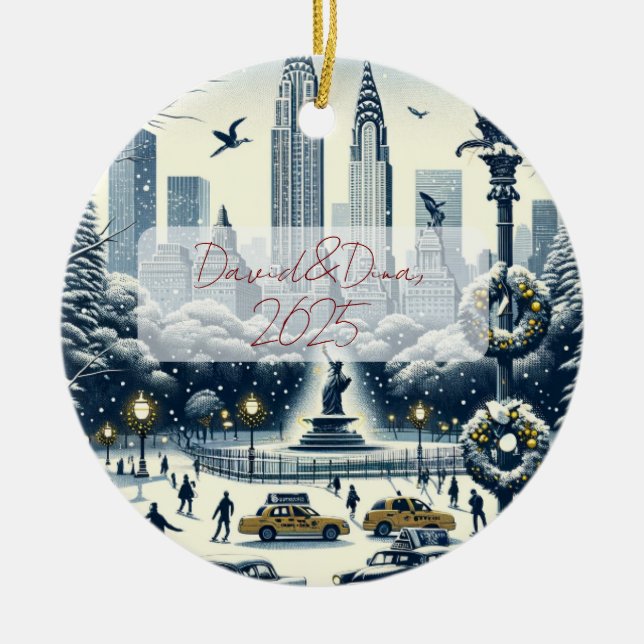 Ornamento De Cerâmica New York Holiday Elegance - Customisable Christmas (Frente)