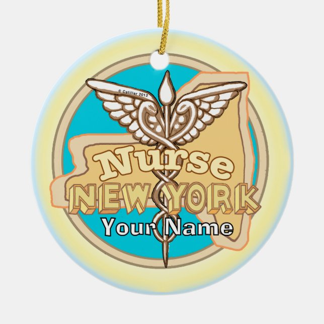 Ornamento De Cerâmica New York Nurse Caduceus  (Frente)