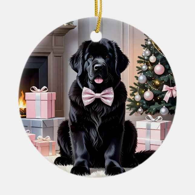 Ornamento De Cerâmica Newfoundland Dog Christmas (Frente)