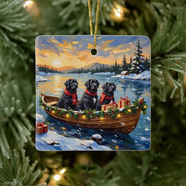 Ornamento De Cerâmica Newfoundland Dog Christmas Boat Holiday (Árvore)