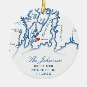 Ornamento De Cerâmica Newport RI Map Casamento Foto Natal