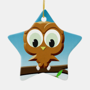 Ornamento De Cerâmica Newsprint Cartoon Owl