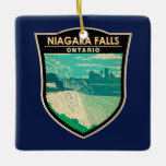 Ornamento De Cerâmica Niagara Falls Ontario Viagem Art Vintage<br><div class="desc">Niagara Cai num estilo de arte vetorial. Seu lugar na margem oeste do rio Niágara ignora as cataratas de ferradura,  a seção mais expansiva das cascatas.</div>