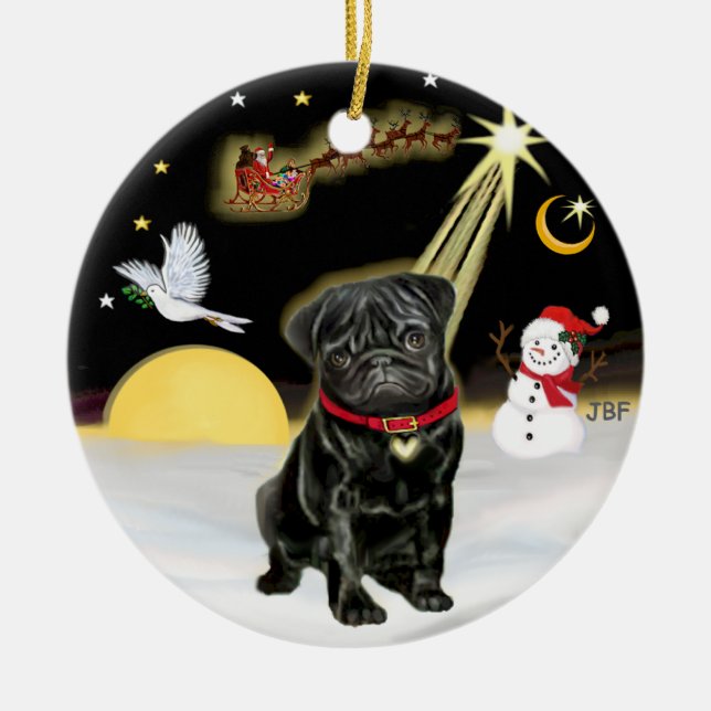 Ornamento De Cerâmica NightFlight - Black Pug (# 13) (Frente)