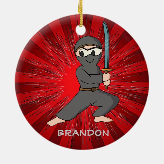 Ornamento De Cerâmica Ninja Boy Design Ornament (Traseira)
