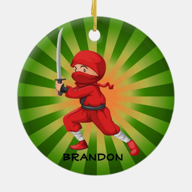 Ornamento De Cerâmica Ninja Boy Design Ornament (Traseira)